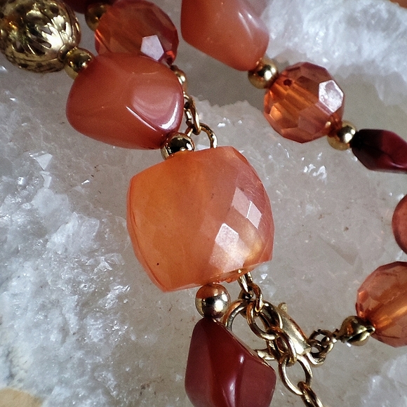 Robert Rose Signed Acrylic Tumbled Stones Gold Filigree Beads Choker Necklace - Picture 7 of 14